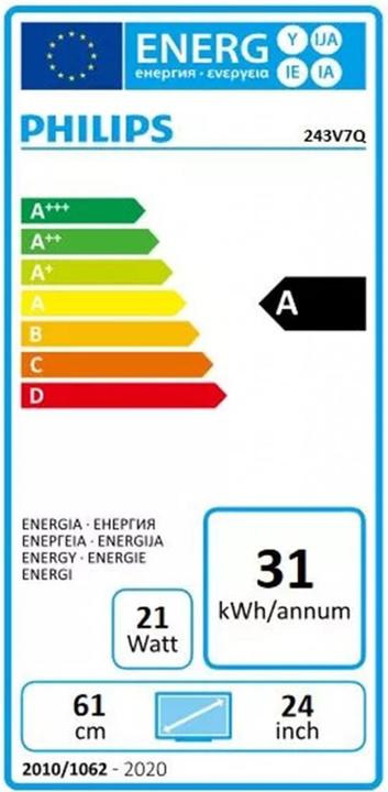 Energy Label Philips 243v7qdsb/00 (1920 x 1080 pixels, 24")