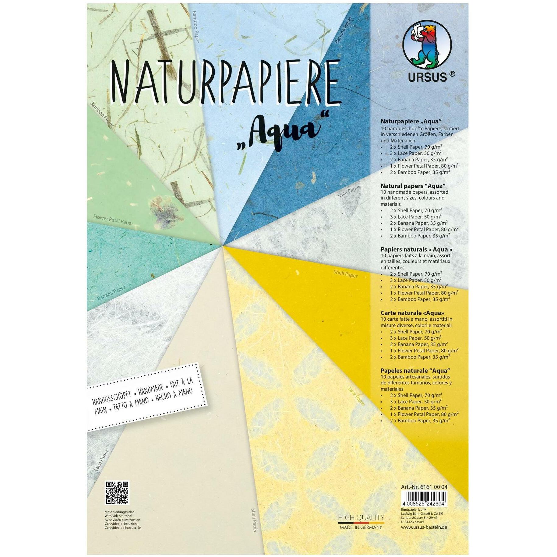 Ursus, Kopierpapier, Bastelpapier Natural Papers 10 Stück, Aqua (70 g/m², B4)