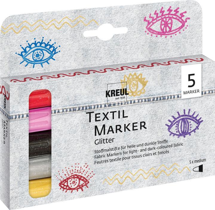 Actual product image Magni 92651 - Textile marker set glitter, medium, 5 pieces, line width 2 to 4 mm, water-based (5x)