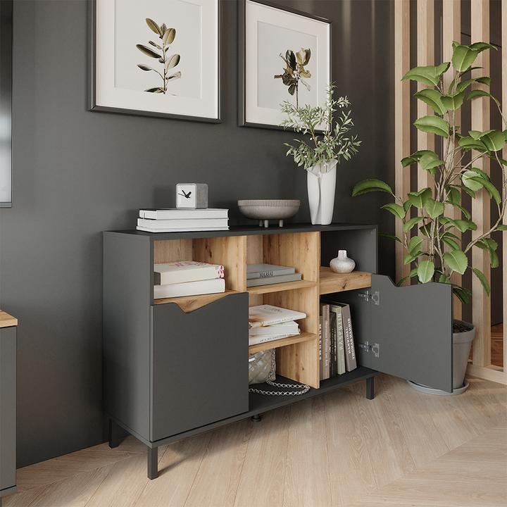 Image du produit Vicco Kommode Marelle, Anthrazit/Artisan, 120 x 81.3 cm mit 2 Türen (120 x 38 x 81.30 cm)