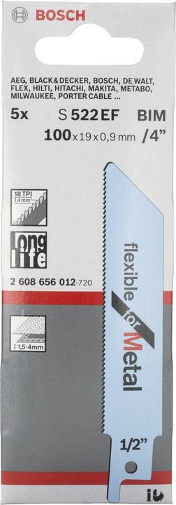 Actual product image Bosch Professional Zubehör Reciprocating saw blade S 522 EF, Flexible for Metal, 5-pack