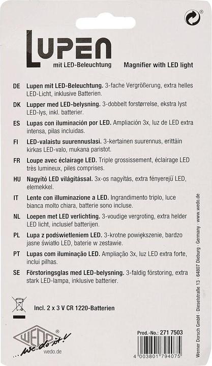 Actual product image Wedo Rectangular magnifiers with LED illumination