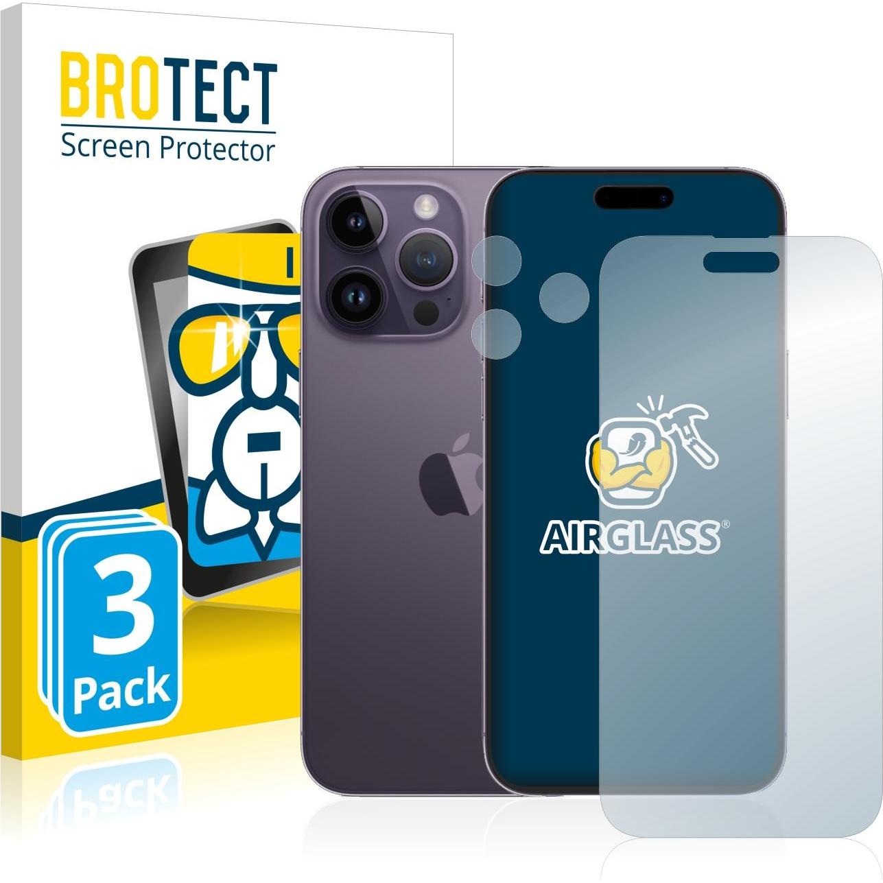 BROTECT AirGlass Panzerglasfolie (3 Stück, Apple iPhone 14 Pro Max), Smartphone Schutzfolie, Transparent