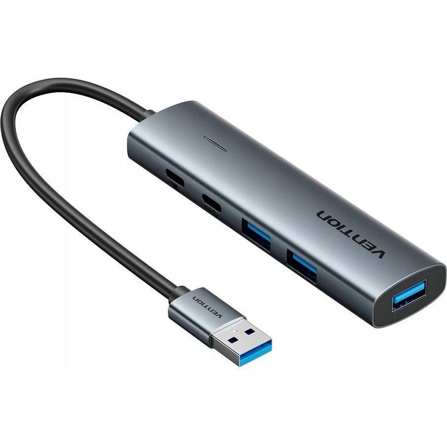 Vention Hub 5w1 USB-A 3.0 0.15 m (USB-A), Docking station + Hub USB, Grigio