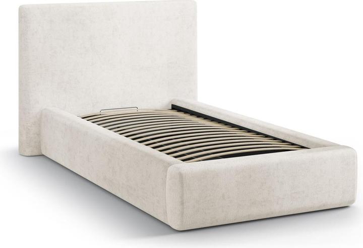 Actual product image Micadoni Storage Bed With Headboard, "Amy", Light Beige, 220x130x95 Made in Europe (90 x 200 cm)
