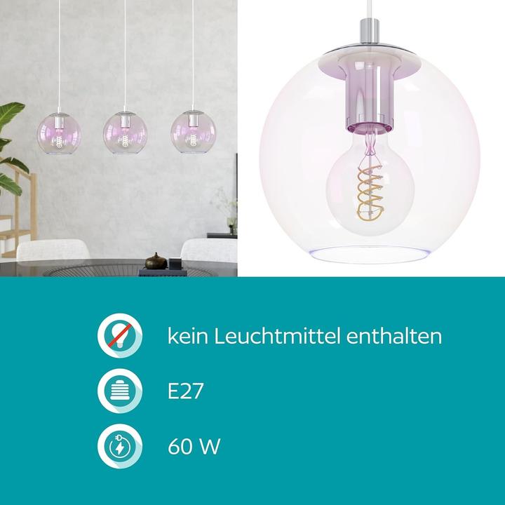 Actual product image EGLO Iridescent Three-Light Pendant Lamp with Rainbow Glass Balls (E27)
