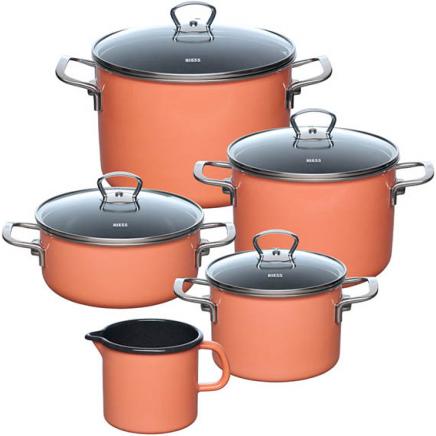 Riess Pentole in smalto, set economico da 5 pezzi MANGO 0546-001, Padella + Pentola, Arancia