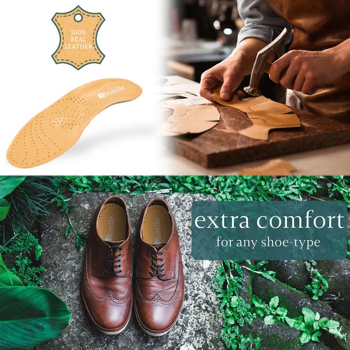 Actual product image Bluzelle Genuine leather insoles with arch support