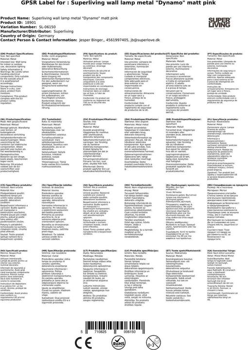 Actual product image Superliving Wall lamp metal "Dynamo" matt pink (E14)