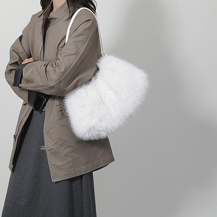 Actual product image Only-Bags.Store Schicke Plüsch-Umhängetasche in Mondform - geräumig & weich, modische einfarbige Tote