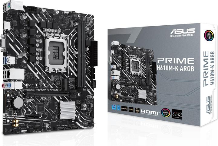 Immagine prodotto ASUS MB PRIME -K ARGB Intel,1700,DDR5,mATX (LGA 1700, Intel H610, mATX)