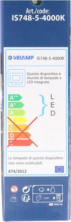 Label énergétique Velamp Projecteur à Led PadLight5 Natural White Light (1600 lm, IP44)