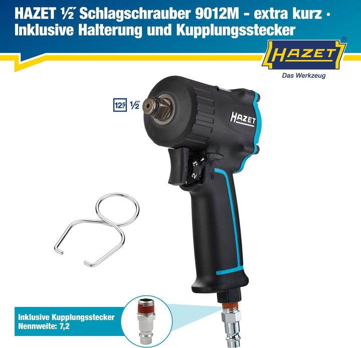 Actual product image HAZET Impact wrench ∙ extra short 9012M ∙ Maximum loosening torque: 1100 Nm ∙ Square, solid 12.5 mm… (Impact wrench)