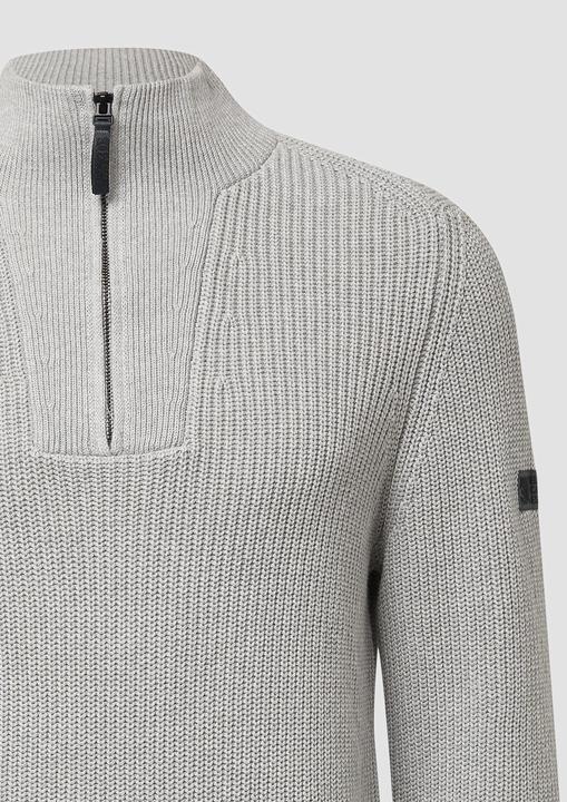 Produktbild s.Oliver Strickpullover Gerippter Baumwoll-Pullover mit Troyer-Kragen (L)