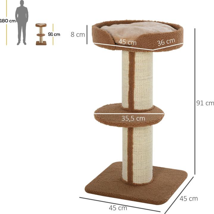 Immagine prodotto PawHut Albero per gatti con piattaforma (91 cm, Marrone chiaro)