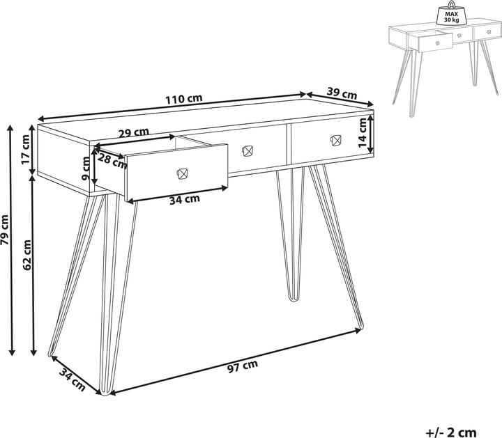 Produktbild Beliani Konsolentisch dunkler Holzfarbton / schwarz 3 Schubladen MALSALA (110 x 39 x 79 cm)