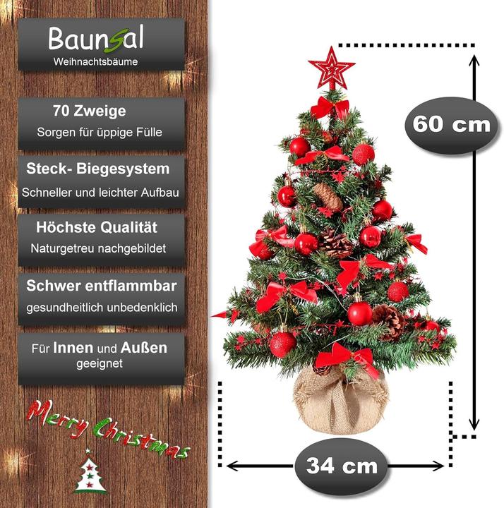 Actual product image Baunsal Künstlicher Weihnachtsbaum mit LED & Deko (60 cm)