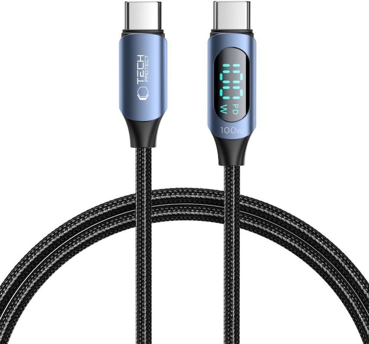 Produktbild Tech-Protect UltraBoost cable with LED display USB-C / USB-C PD 100W 5A 1m - blue (1 m)