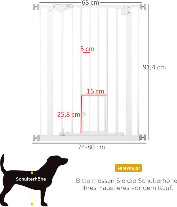 Image du produit Swisshandel24 Barrière de porte avec chatière, montage sans perçage, largeur variable 74-80 cm, ouverture d'une (74 cm)