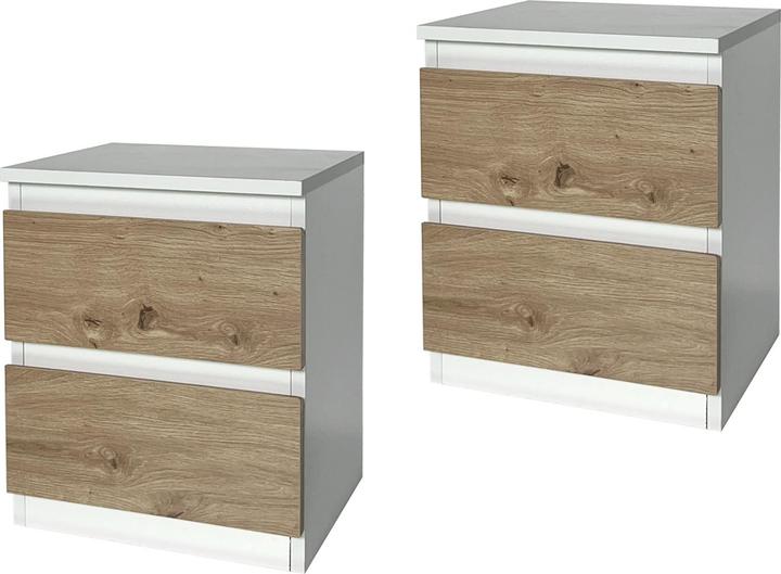 HTI-Living Nachtkommode 2 Schubladen Thekla Weiss-Artisaneiche 2er-Set (34 x 30 x 41 cm)