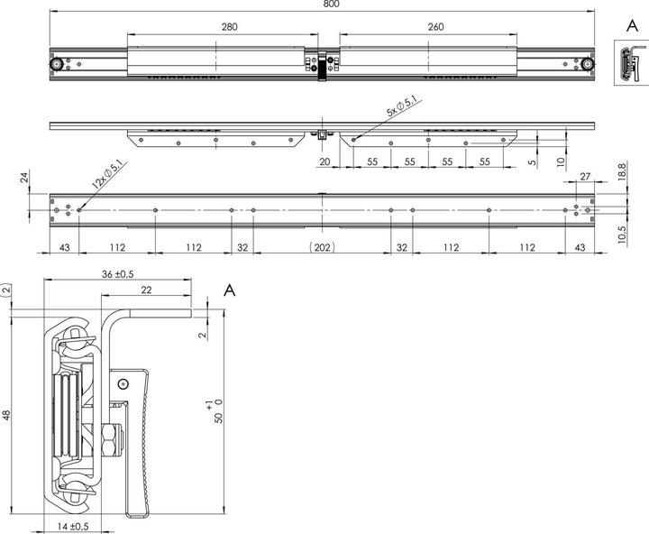 Produktbild Pöttker Ausziehtischführung BASIC SYNCHRON mit Bremse,Auszugslänge 1127 mm,verzinkt (112.70 x 55.50 cm)