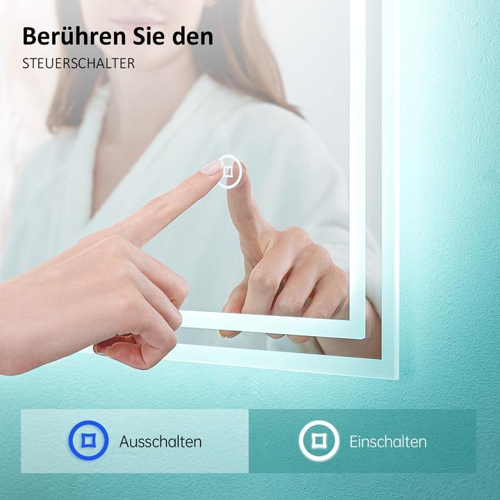 Actual product image Emke Bathroom Mirror With Lighting Φ70cm,Fog-Free, 3 Colour Temperatures (3000K-6500K)&Dimmable (80 x 60 cm)