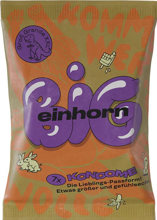 Produktbild Einhorn Condoms «BIG»: 7 extra breite, fair gehandelte, dicke vegane Kondome in der Chipstüte (7 Stk.)