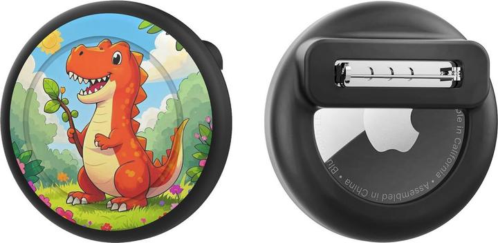 Produktbild Hurtel AirTag-Badge-Hülle – Schwarz mit Dinosaurier-Print