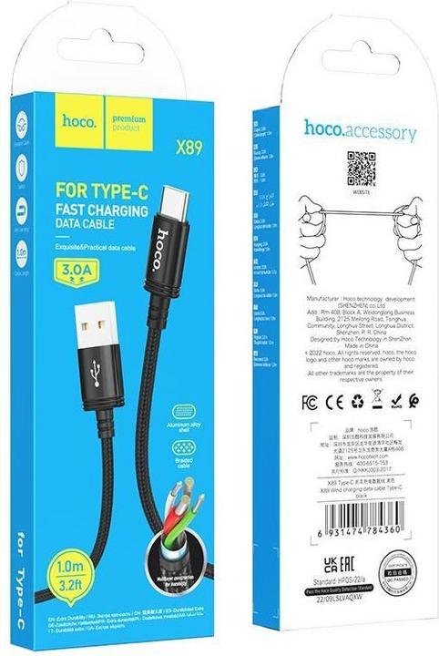 Actual product image Hoco USB A – USB C (1 m, USB 2.0, 60 W)