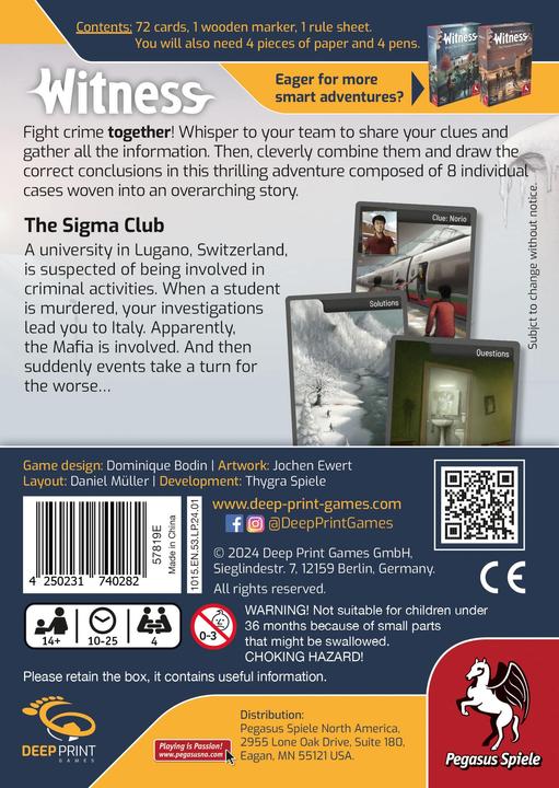Immagine prodotto Pegasus Witness - Il Club Sigma (Deep Print Games) (Italian Edition) (Inglese)