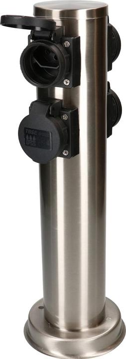 Produktbild Max Hauri 2er-Set Runde GartensteckdosensÃ¤ule mit 4 Steckdosen Typ 13, IP55, schwarz/silber (4 x, Typ 13)