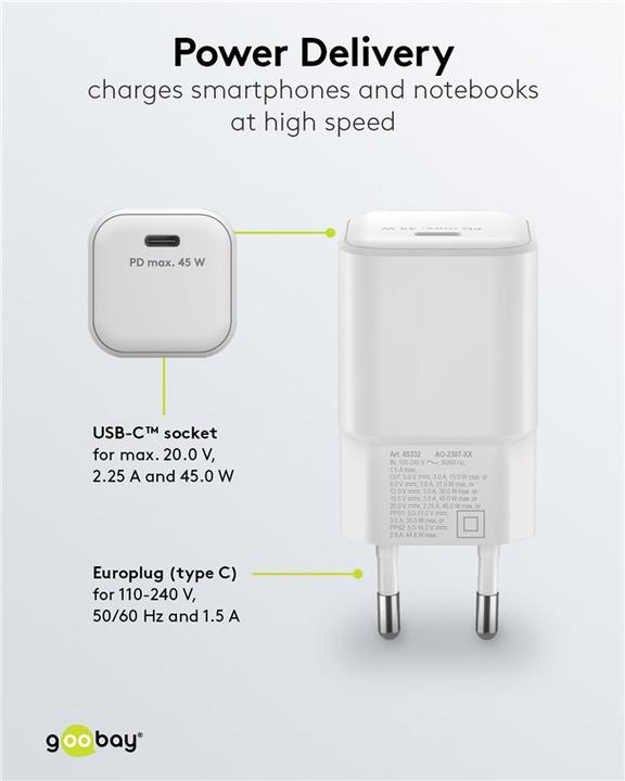 Actual product image Goobay USB C Nano Quick Charger with GaN technology (45 W)