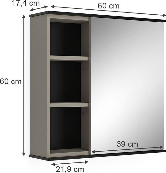 Produktbild Vicco Badspiegelschrank Joli, Greige/Schwarz, 60 x 60 cm mit Spiegel