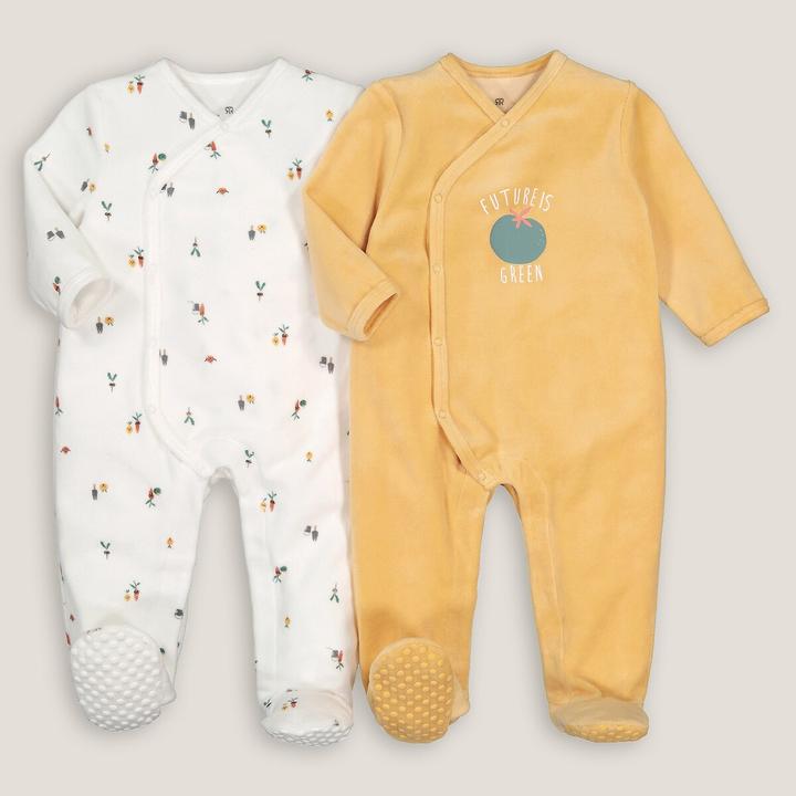 Actual product image La Redoute Collections Velvet 2-Pack Romper (74)