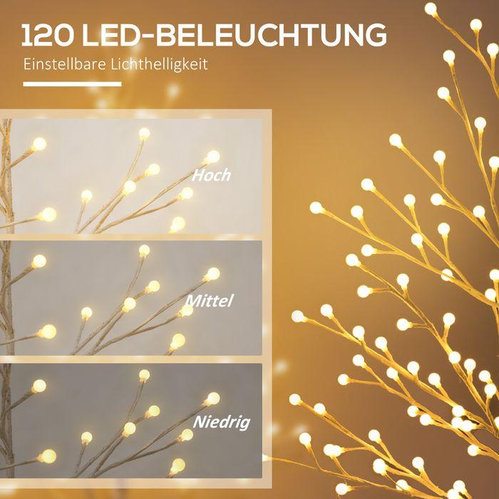 Produktbild Swisshandel24 Künstliche Birke mit 120 LED-Lichtern, 3 Helligkeitsstufen, faltbare Äste, IP44, 150 cm, Weiss