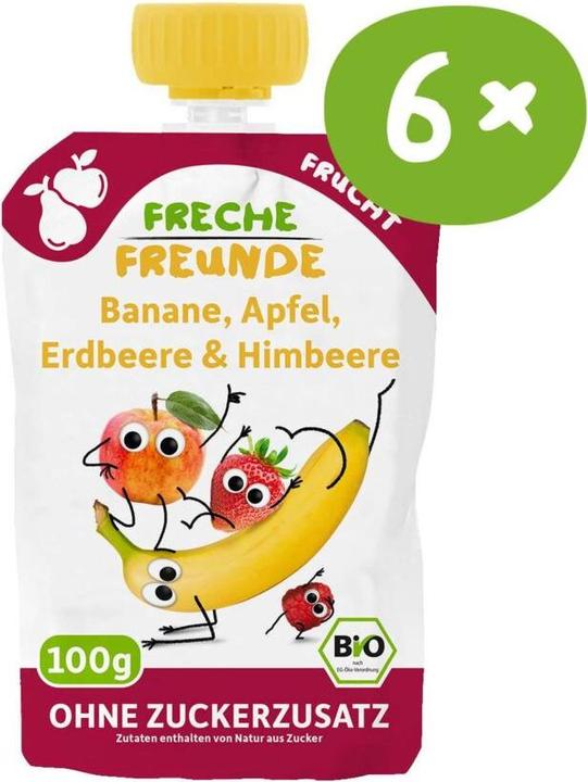 Immagine prodotto Freche Freunde Quetschbeutel Banane, Apfel, Erdbeere, Himbeere 6x 100 g (600 g)