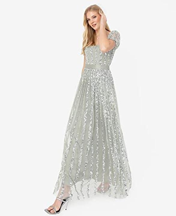 Produktbild Maya Deluxe Pailletten Maxikleid mit Vierkantausschnitt und Hoher Taille für festliche Anlässe (32)
