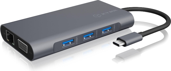 Icy Box IB-DK4040-CPD - USB Type-C mini Dock PD (USB-C, 10 Ports)