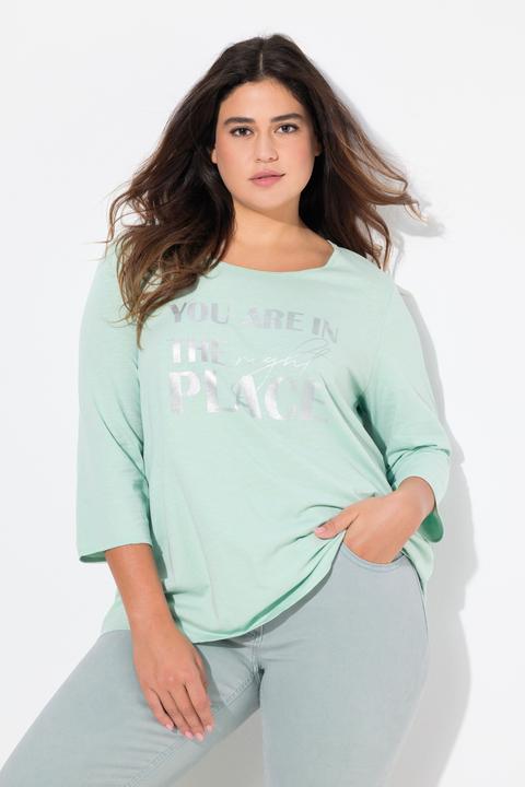 Image du produit Ulla Popken T-shirt à message métallique, ligne A. Col rond et manches 3/4 (42, 44)