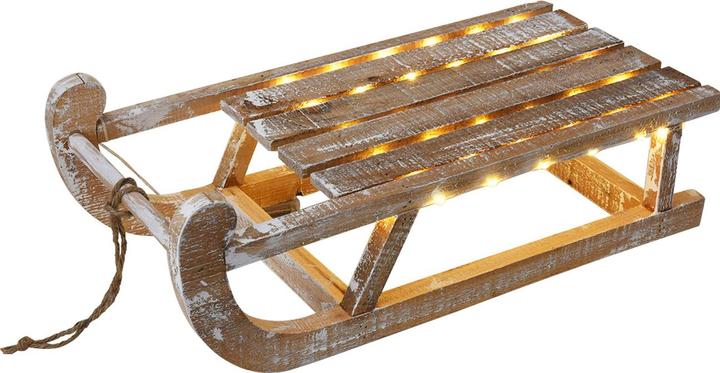 Produktbild Koopman Dekorativer Leuchtschlitten aus Holz mit 50 warmweissen LEDs, 24 x 16 x 50 cm