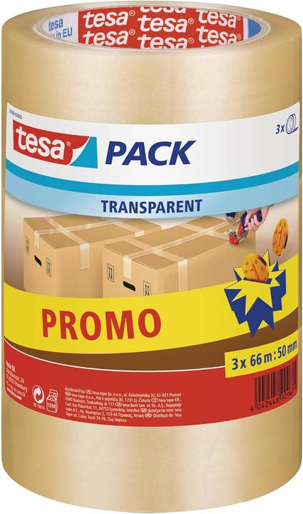 Image du produit tesa tesapack STANDARD transparent 3 x 66m x 50mm, geräuscharm, lösemittelfrei (50 mm)
