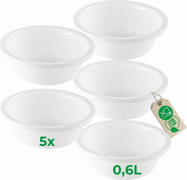 Novaliv 5x Spülschüssel Rund 0,6L, D16 cm, Weiss, BPA-frei Spülmaschinenfest Ideal für Küche und Camp