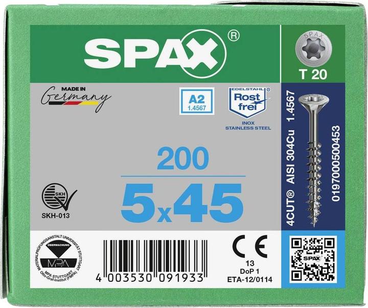 Actual product image Spax A2 Countersunk Multi-Head T-Star Plus T20 Partially Threaded (200 Screws per piece)