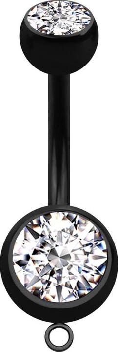 Image du produit Star Piercing Banane noire avec deux boules de cristal argenté et anneau pour pendentif (sans laiton, Acier chirurgical 316L)