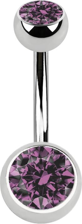 Actual product image Star Piercing Banana silver with two balls crystal light purple (Surgical steel 316L, without brass)