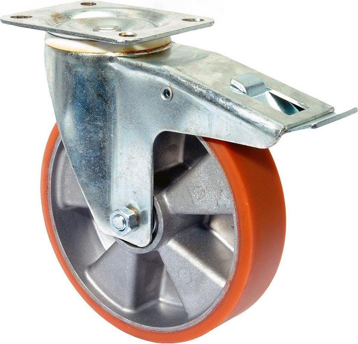 Actual product image BS Rollen Swivel castor with total brake Wheel Ø 125 mm Load capacity 200 kg with screw-on plate Ball bearing