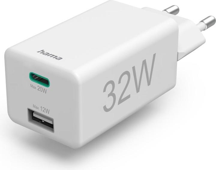 Image du produit Hama Chargeur rapide, 1x USB-C, 1x USB-A, PD/Qualcomm®, mini-chargeur, 32W, WS (32 W, 2 ports)