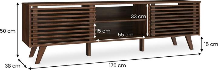 IDIMEX Lowboard RIAN für 75" TV – Kastanie Finish (175 x 38 x 50 cm)