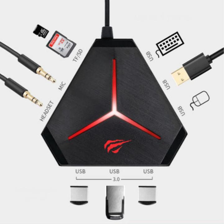 Produktbild Havit - Docking Station (H95) - 3x USB 3.0, 3x USB 2.0, 2x Jack 3.5mm, SD/TF, 5V - Black (USB-A, 6 Ports)