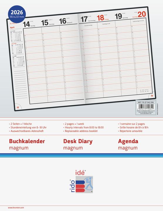 Produktbild Rido Buchkalender Magnum weinrot (Deutsch)